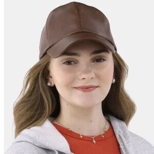 💜 No Boundaries Womens Brown Faux Leather Baseball Hat